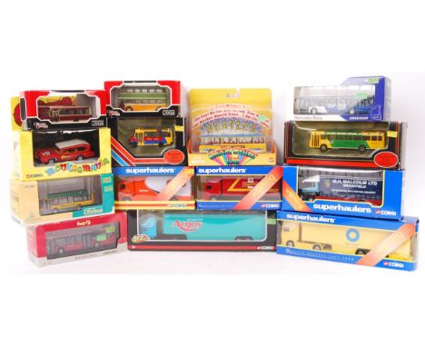 A collection of assorted boxed Corgi diecast models to include Superhaulers, Classics, Police, Eddie Stobart, Monkeemobile, O