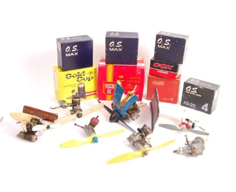 A collection of x9 vintage model radio controlled aircraft / aeroplane engines. Various makes and models to include; OS Max, 