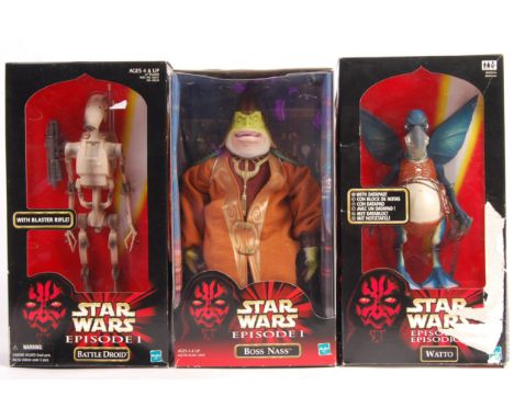 A collection of 3x Star Wars Episode I The Phantom Menace 12" large scale action figures. Comprising: Boss Nass, Watto and Ba