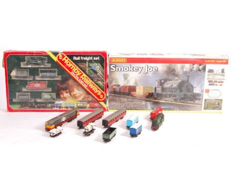 A collection of Hornby 00 Gauge model railway locomotive train sets to include; r.688 Rail Freight Set and Smokey Joe set alo