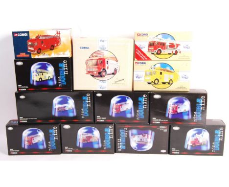 A collection of 12x Corgi made Fire Engine related scale diecast models to include Nine Double Nine examples x8, Corgi Classi