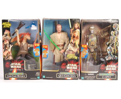 A collection of 3x Hasbro made Star Wars Episode I The Phantom Menace 12" large scale action figures. Comprising: Electronic 