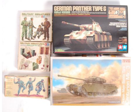 A collection of x5 military plastic model kits comprising a Modelcraft 1/35 Scale British Main Battle Tank Centurion Mk.3, Ta