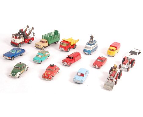 A collection of x15 original vintage (mostly) Corgi Toys diecast model vehicles. Includes x1 Dinky Toys made Tanker (red). Co