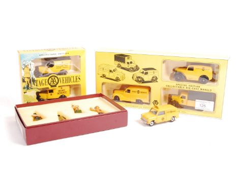 A collection of assorted scale model vehicles and men to include; Gerry Ford Design AA Patrolmen, Dinky Mini - Van AA Patrol 