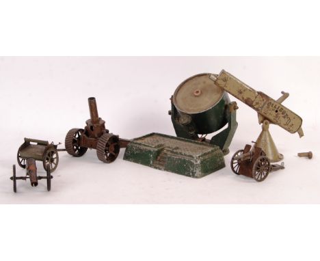 A collection of assorted vintage scale diecast and tin plate model military search light and artillery field guns to include 