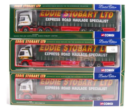 A set of 3x Corgi limited edition 1:50 scale diecast model Eddie Stobart haulage vehicles to include; 75702 Man Refrigerated 