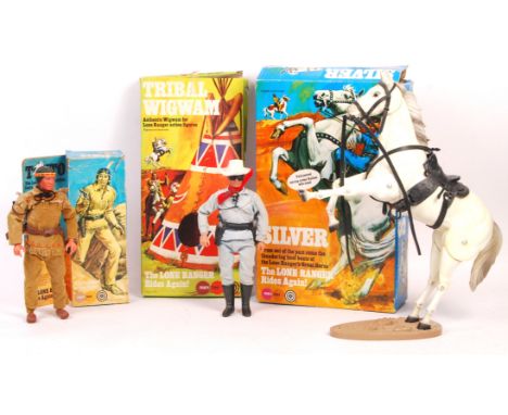 A collection of x3 original vintage Marx Toys made ' The Lone Ranger ' Western related boxed action figures and accessories. 