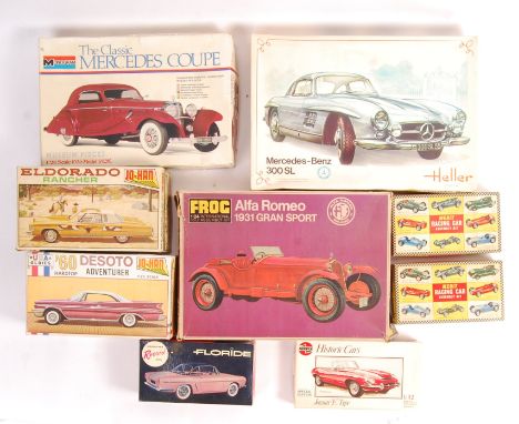 A good collection of 9x assorted boxed scale model kits comprising: Merit 4600 Aston Martin DB3S 1956 (unstarted), 4640 1956 