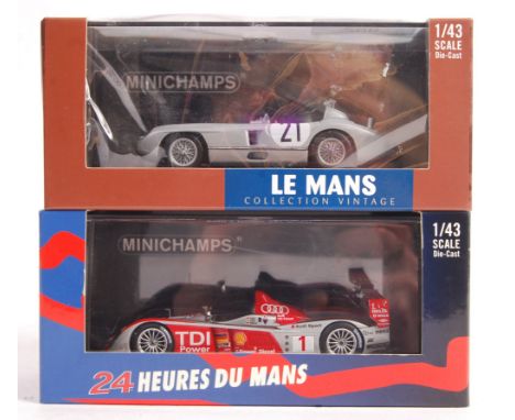 Two limited edition Paul's Model Art made Minichamps 1/43 scale diecast model cars to include; Audi R10 TDI Le Mans Biela / P