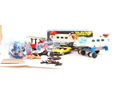 A collection of original vintage Playmobil figures, playsets and accessories to include:a boxed Playmo Space space shuttle, j