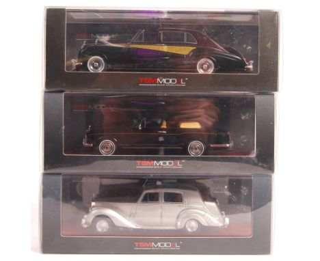 A collection of 3x Jadi made TSM Model True Scale Miniatures precision diecast model cars to include; 134345 1971 Rolls - Roy