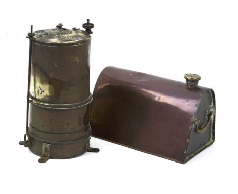 A brass acetylene lamp generator by OTO Phares Lanternes of Paris,cylindrical generator, with maker's plaque and numbered 'G3