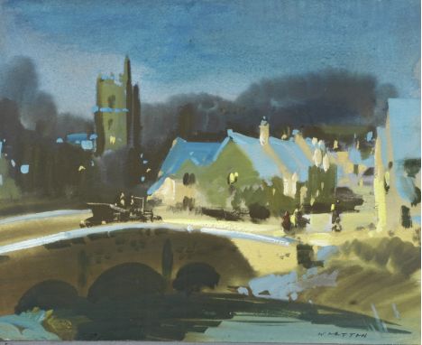 Frank Wootton (1911-1988) 'The Bridge over the River Bybrook, Castle Coombe',signed, watercolour and gouache on paper, prelim