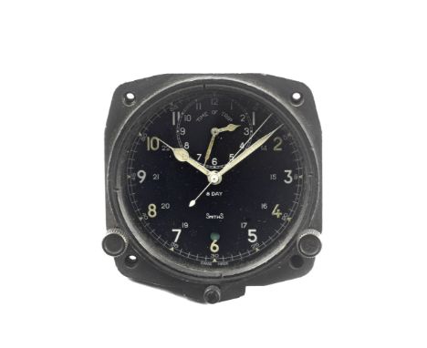 A Smiths 8-Day Time of Trip chronometric clock,Swiss movement, brass case painted black with 'Broad Arrow' mark to rear, 7cm 