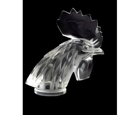 A 'Tete de Coq' glass mascot by Rene Lalique, French, 1928,clear and frosted glass with deep impressed mark 'Lalique France' 