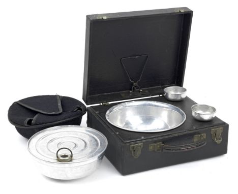 A cased Swan Brand gentleman's travelling washing and shaving set, Registered Design 1929,Registered Design No.707840, black 