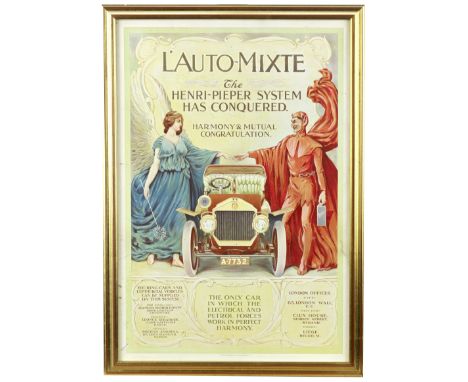 An advertising poster for 'L'Auto-Mixte: The Henri Pieper System',printed full-colour lithograph on paper, printed initials C