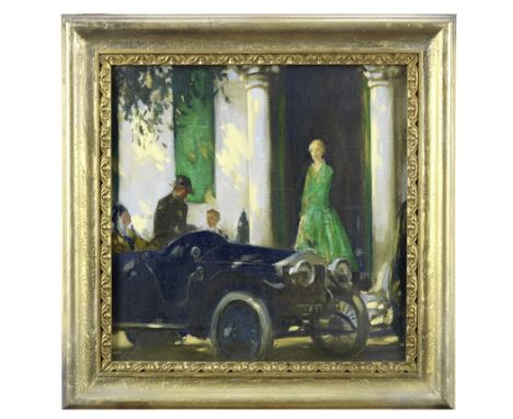 Attributed to Ambrose McEvoy (1878-1927) 'Rolls-Royce - The Best Car in the World',unsigned, oil on canvas, 38 x 38cm, framed