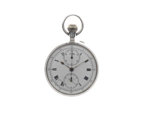 A Charles Nicolet silver 'Gordon Bennett Cup' chronograph keyless pocket watch, retailed by Stauffer &amp; Sons Co, circa 190