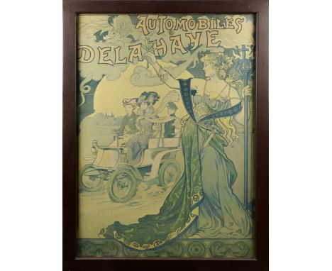 An 'Automobiles Delahaye' advertising poster, French, circa 1901,colour lithograph on paper, decorated with ornate image of a