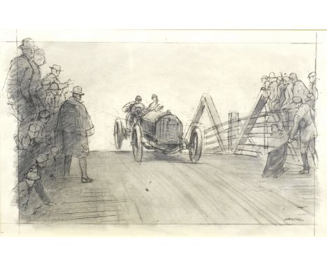 Peter Helck (American 1893-1988), two preliminary artworks for 'Grant Leads Chevrolet - 1910 Vanderbilt Cup',each an overwork