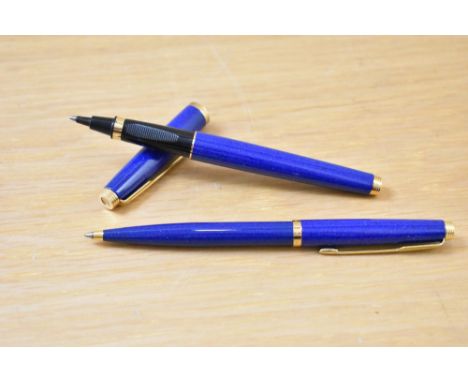 A Parker 75 roller pen and ballpoint pen set in lapis lazuli