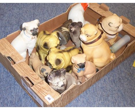 A selection of mostly ceramic pug dogs/bulldogs etc. to include some pairs
