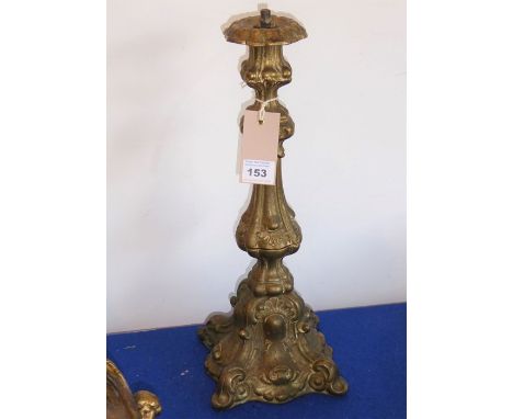 An early 20th century brass candlestick as a lamp (40cm high)