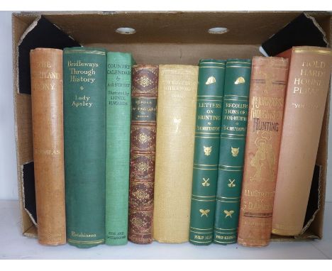 Nine, mostly hunting related, volumes: 'Bridleways through History' by Lady Apsley, 'Country Calendar' by A.G. Street (1935) 