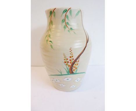 A large hand-thrown Clarice Cliff vase (25cm high)The item is not perfect we have taken extra images of hairlines emanating f