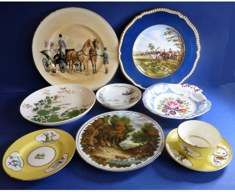 A selection of various decorative plates and dishes to include a Spode bone-china plate, 'Full Cry' after J F Herring; a Roya