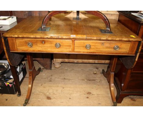 A 19th century mahogany and satinwood crossbanded sofa table, 97cm wide.