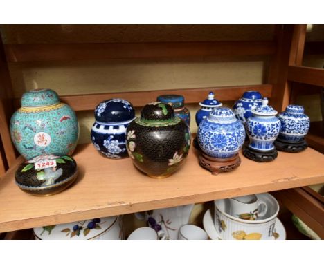 A small quantity of Chinese blue and white jars and covers; and similar cloisonne enamel. 