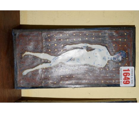 Studio Pottery: an Eric Mellon stoneware tile, 'Standing Nude', 1997, 19 x 9.5cm. 