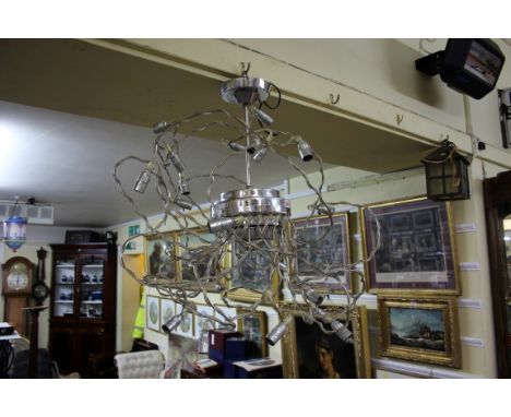 A vintage designer chrome multi-brach ceiling light, the body 50cm high. 