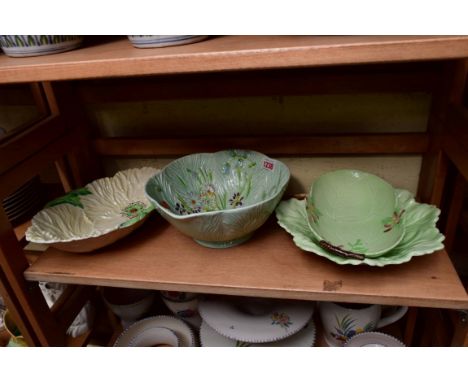 Three Carltonware leaf moulded dishes; together with a similar Beswick bowl. 