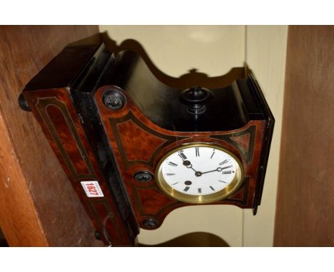 A late 19th century burr yew and ebonized mantel clock, 25.5cm high. 
