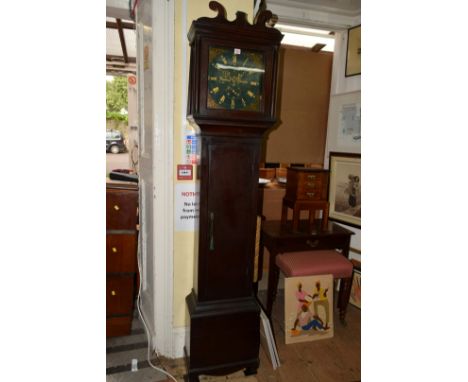 A George III mahogany 30 hour longcase clock, by Wilmshurst, Chichester, with 12in square painted dial, the trunk door bearin