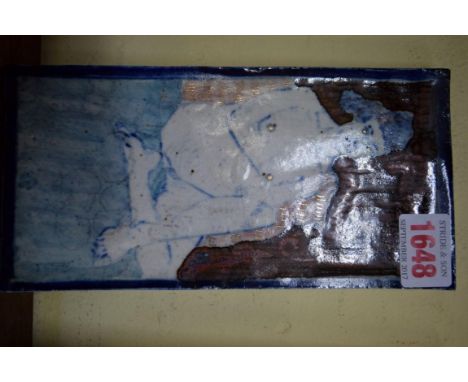 Studio Pottery: an Eric Mellon stoneware tile, inscribed 'Sarah' and dated 1997, 19 x 9.5cm.    Condition Report:  Good condi