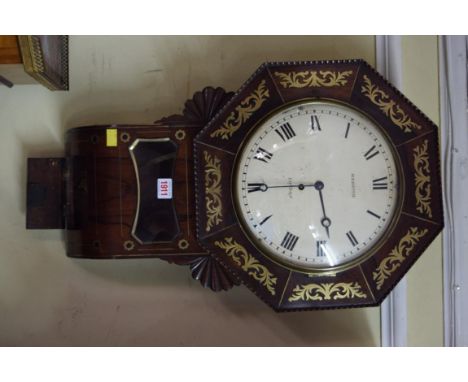 A 19th century rosewood and brass inlaid drop dial wall clock, the 10in painted circular dial inscribed 'Webster, London', wi