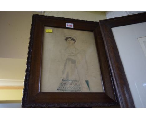 English School, 2nd quarter 19th century, three-quarter length portrait of Maria Presland, inscribed verso, watercolour, 28 x