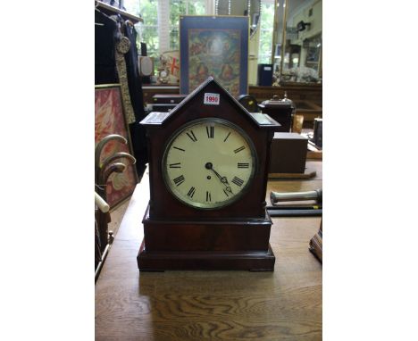 A Victorian Gothic mahogany mantel clock, with fusee movement and painted dial, 45.5cm high. 
