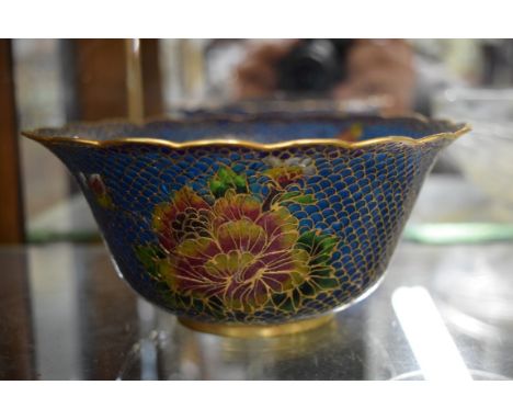 A Continental champleve style glass/enamel and gilt metal bowl, 16.5cm diameter.