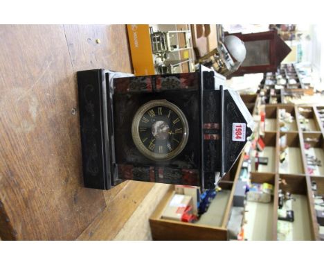 A late 19th century slate and marble mantel clock, 35cm high. 
