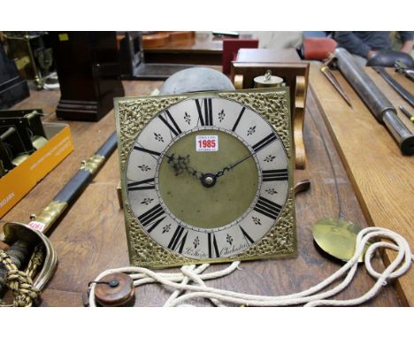 An antique 30 hour 'birdcage' wall clock, the 9¾in dial inscribed 'Jno Stripe, Chichester', with pendulum, later bracket and 