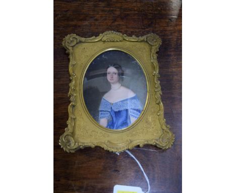 Camillo Manzini, half-length portrait miniature Emelia Lavinia Bond (nee Lund), signed and dated 1842, 12.8 x 9.5cm oval, in 