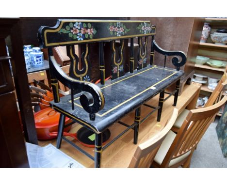 A small painted wood child's bench, 96.5cm wide.  