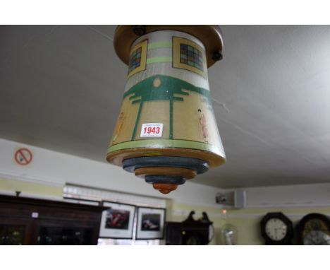 A 1930s painted glass ceiling lantern, in chinoserie style, 29cm high. 