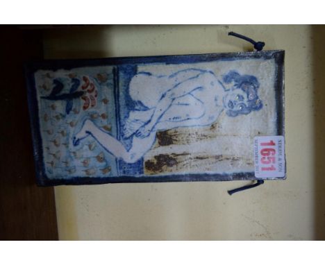 Studio Pottery: an Eric Mellon stoneware tile, inscribed 'Sarah with a Flower'' and dated 1997, 19 x 9.5cm. 